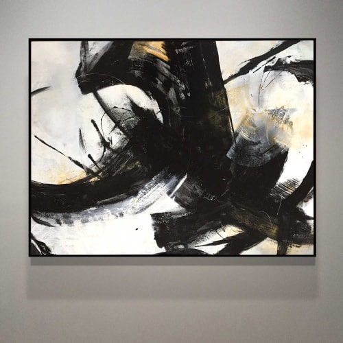 Yesterday Ended Last Night - gold, black and white abstract | Paintings by Lynette Melnyk