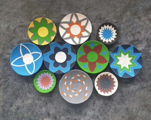 Boho Wicker Basket Wall Decor: Colorful African Design, Set | Decorative Plate in Decorative Objects by Sarmal Design