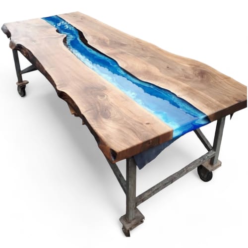 Custom Deep Blue Ocean Epoxy Table | Dining Table in Tables by Ironscustomwood