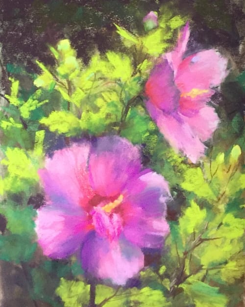 Hibiscus pastel painting | Paintings by Julia Lesnichy Art