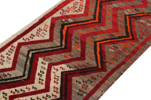 Vintage Gabbeh runner in Red Beige, Red, Grey Tribal Pattern | Area Rug in Rugs by Rug and Kilim