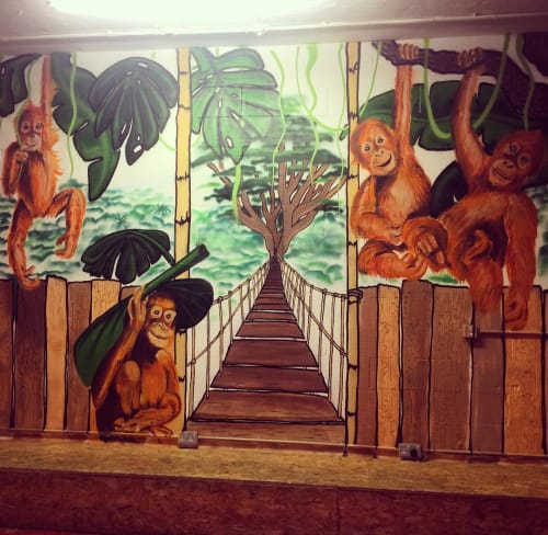 Monkey Children Mural | Murals by Frankie Strand | Junkyard Golf Club in London