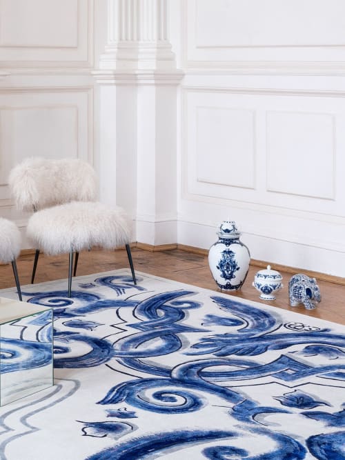 Biancafiore hand-knotted blue white rug | Rugs by Atelier Tapis Rouge
