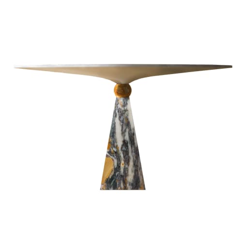"Libra" centerpiece in gray, yellow and white marble | Serving Stand in Serveware by Carcino Design