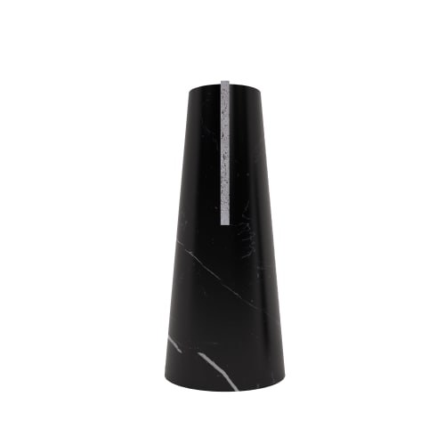 "Elara" Flower vase in Black Marquina marble and Travertine | Vases & Vessels by Carcino Design