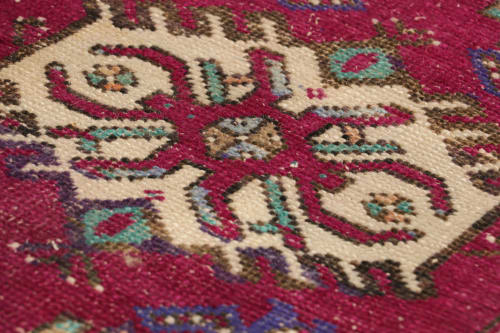 Vintage Oushak Rug in Burgundy with Geometric Medallions | Rugs by Rug and Kilim