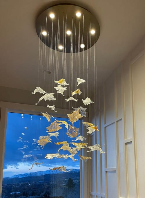 Murano Maple Leaves Chandelier in Cognac Glass Color | Pendants by Galilee Lighting