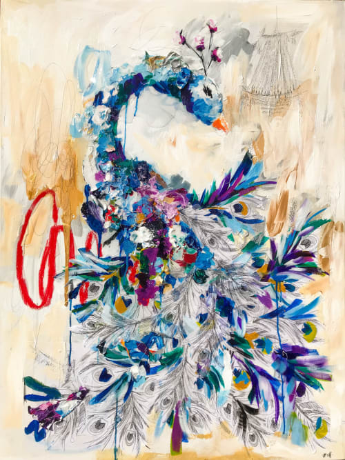 Peacock painting | Paintings by Ash Almonte | 827 Rays Kitchen + Cellar in Austin