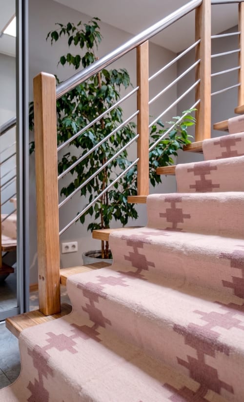 Handwoven Woolen Pink Runner Rug | Rugs by Evergreen Carpets