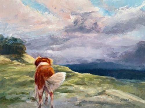 Peaches at Sunset | Oil And Acrylic Painting in Paintings by Paws By Zann Pet Portraits