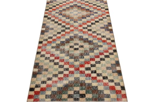 1960s Hand-knotted vintage distressed rug in beige-brown | Rugs by Rug a