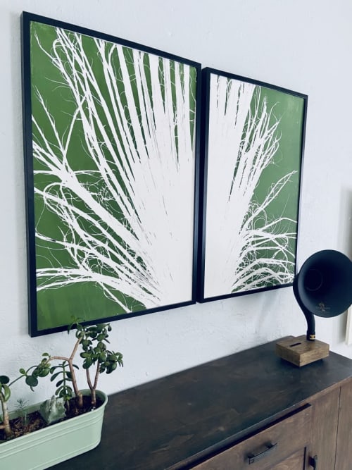Diptych Palm Frond in Green | Paintings by Erik Linton | Kate Chipinski's Home in Minneapolis
