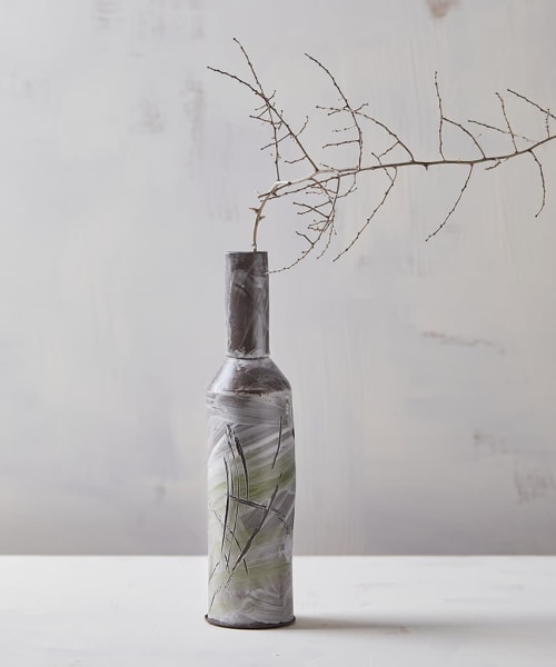 Gray Textured Ceramic Bottle | Vase in Vases & Vessels by ShellyClayspot