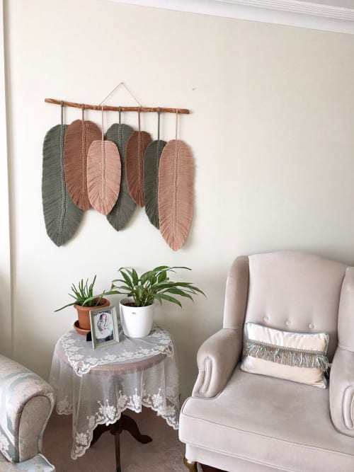 Macrame Feathers (Green,Beige,Brown) with 7 feathers | Macrame Wall Hanging by Damla