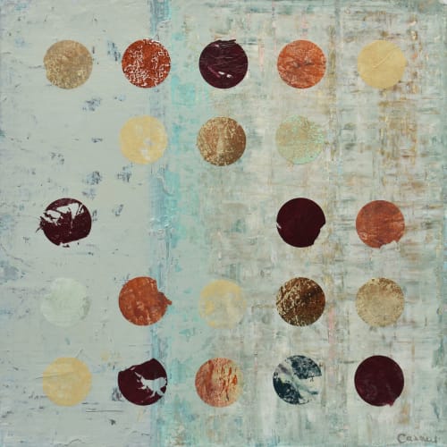 Moments - Original geometric circle collage on wood panel | Paintings by Lisa Carney