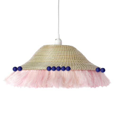 fringe + berry pendant shade natural/blush + cobalt