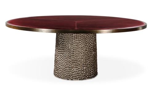 Modern Upholstered Table with Metallic Carved Base | Dining Table in Tables by Costantini Designñ