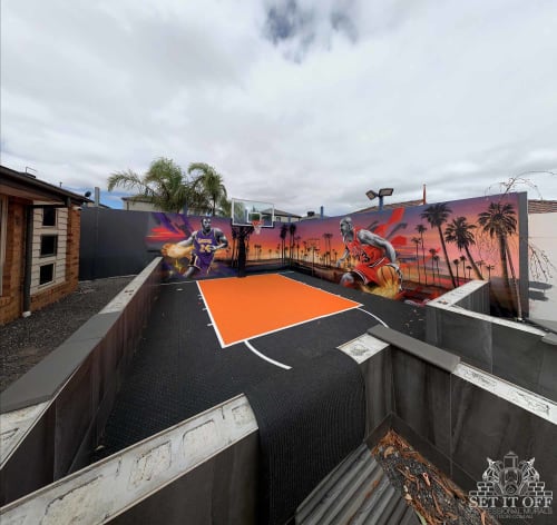 3D Abstract Basketball Court Wall Mural Project | Murals by Set It Off Murals