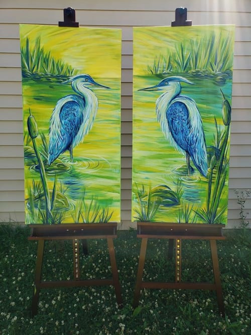 Twin Herons - Canvas Commission | Paintings by Earth & Ether Art