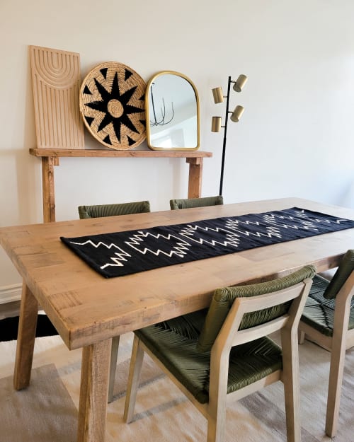 Cleo Handwoven Wool Table Runner – Black & White Zigzag | Linens & Bedding by Mumo Toronto