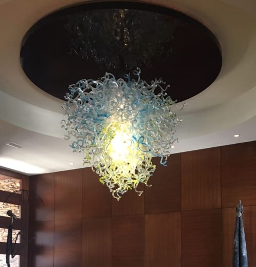 Hand Blown Glass Chandelier | Chandeliers by White Elk's Visions in Glass - Glass Artisan, Marty White Elk Holmes & COO, Jo Pierce