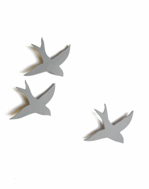 Set of 3 Soft Mid Grey / Gray Porcelain Swallows | Wall Hangings by Elizabeth Prince Ceramics