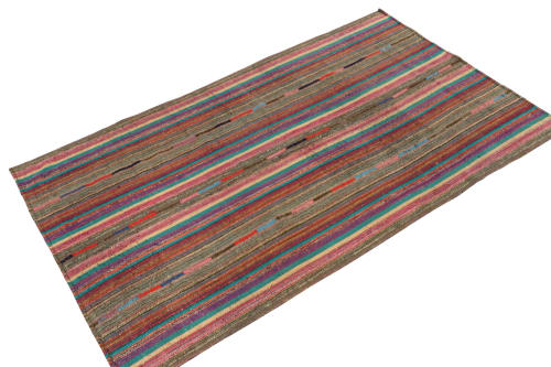 1950s Vintage chaput Kilim rug in Multicolor Striped Pattern | Area Rug in Rugs by Rug and Kilim