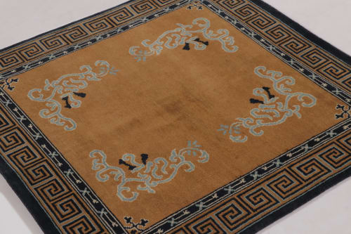 Rug & Kilim’s Chinese Art Deco Square Rug, Brown with Greek | Rugs by Rug and Kilim