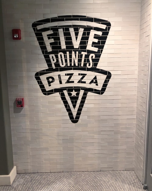 Custom Handpainted Sign on glazed brick | Tiles by Red Rock Tileworks | Five Points Pizza West in Nashville