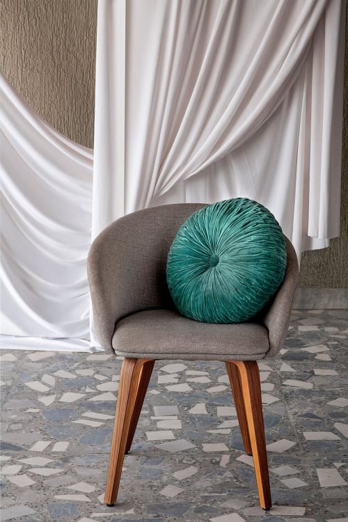 Velvet Round Cushion, Evergreen | Pillows by Casa Amarosa