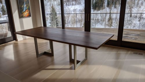 Walnut Dining Table with Brushed Steel Base | Tables by Where Wood Meets Steel