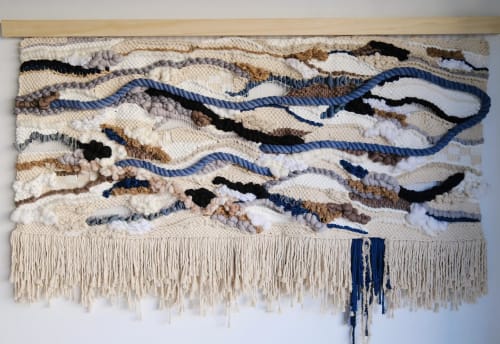 Large Scale Neutral and Blue Weaving | Macrame Wall Hanging in Wall Hangings by Ama Fiber Art