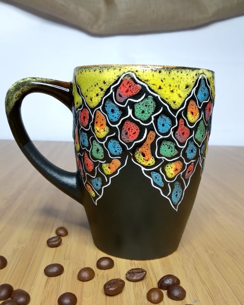 Colorful pottery coffee cup "Colorful stones" ornament 13 fl oz | Cups by Cupscho | Private Residence in Kharkiv