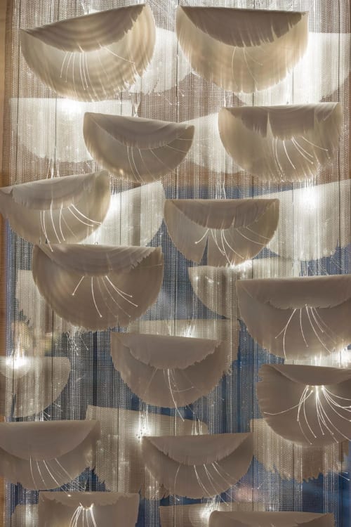 Woven Light and Porcelain - steel & fibre optic curtain | Lighting by Margaret O'Rorke | Fiskars in Helsinki