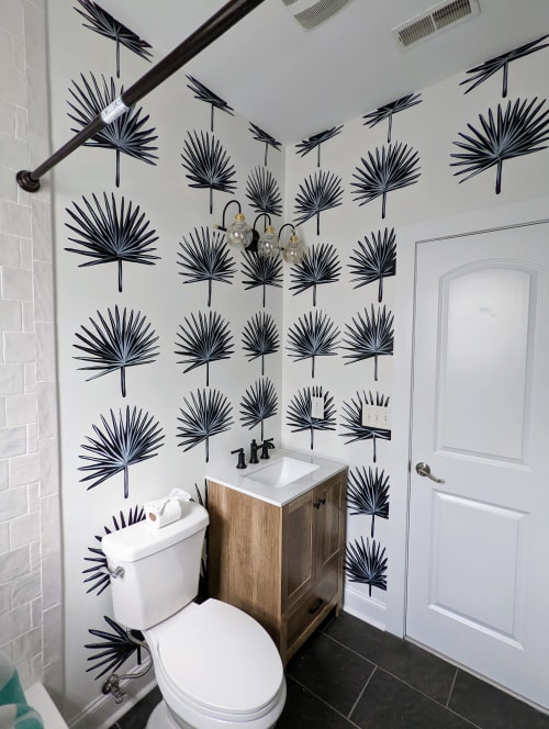 Modern Palms Powder Room | Murals by Christine Crawford | Christine Creates