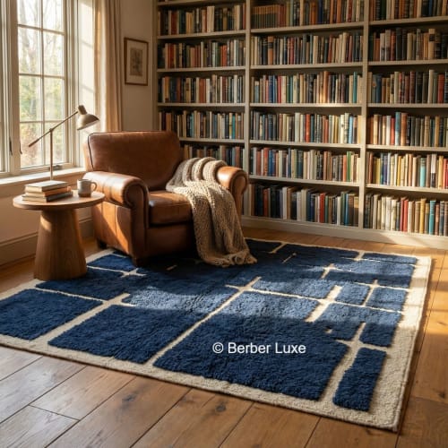 Wool Area Rug Handmade Moroccan Rug, Blue Modern Geometric R | Rugs by Berber Luxe