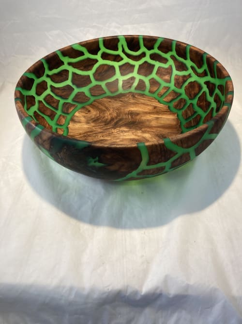 22148 Tamarind wood bowl with transparent colored resin | Dinnerware by David Golzbein/Turning Nature into Art