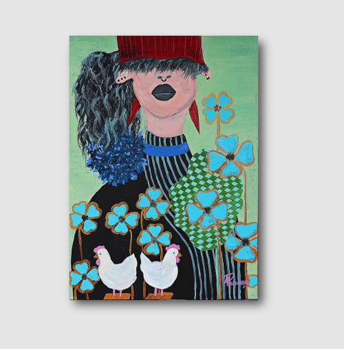 EMO FLORIST - original modern portrait painting | Oil And Acrylic Painting in Paintings by Marinela Puscasu