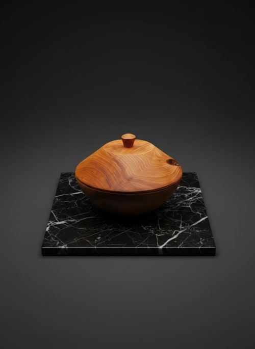 Apple Wood & Azure Resin Vessel | One-of-a-Kind Art | Decorative Bowl in Decorative Objects by Holzkunst Samuel Meisinger