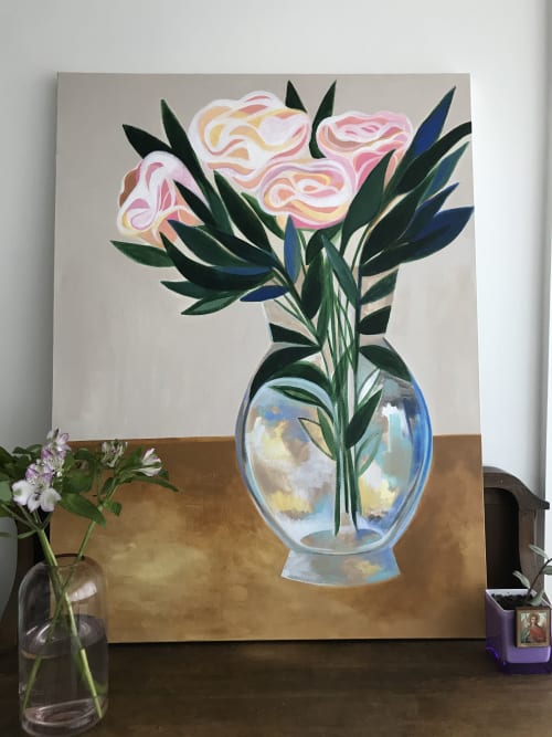 Roses in a Sky Coloured Vase | Paintings by Nicole Aimee Durocher