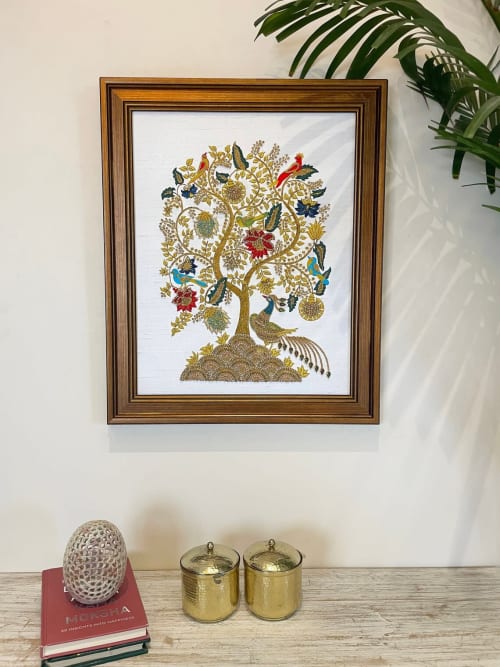 India Wall Art Of Kalpataru Tree Of Life | Embroidery & Need | Wall Hangings by MagicSimSim