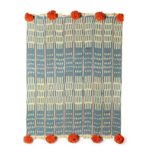 baoule pom pom throw peacock/tangerine poms | Linens & Bedding by Charlie Sprout