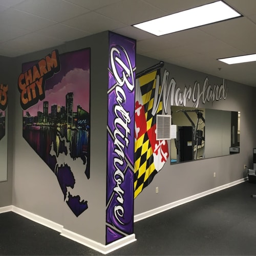 Workout room mural for Camden Court Apartment | Murals by Murals by Marshall Adams | Camden Court Apartments in Baltimore