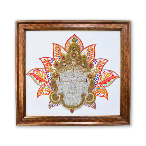 Handmade Buddhism White Tara Art Work | Embroidery in Wall Hangings by MagicSimSim