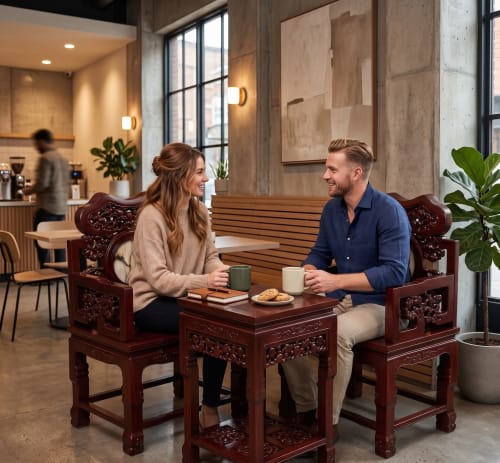 Imperial Red Heart Ming Style Taishi Chair & Tea Table Set | Chairs by Dynasty Artisan