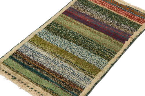Vintage Gabbeh Tribal rug in Green, Beige-brown and Blue | Rugs by Rug and Kilim