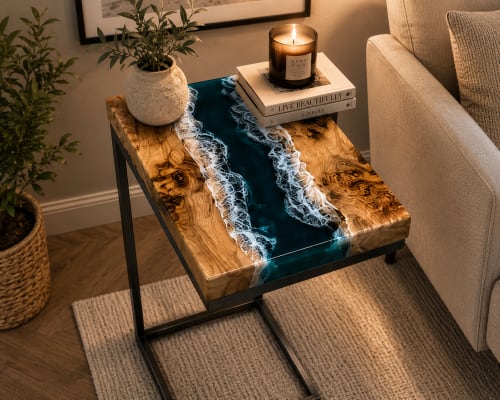 Epoxy C Shape Side Table, Handmade End Table Top | Tables by Innovative Home Decors