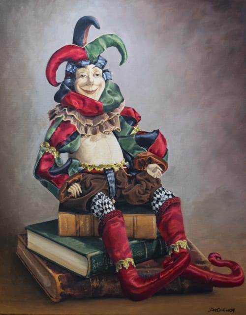 Antique harlequin doll painting | Paintings by Daniela de Castro Sucre - DanielaPaints