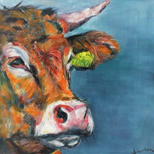 Koe portret (5) | Paintings by Liesbeth Serlie | Marktplein 2 in Brakel