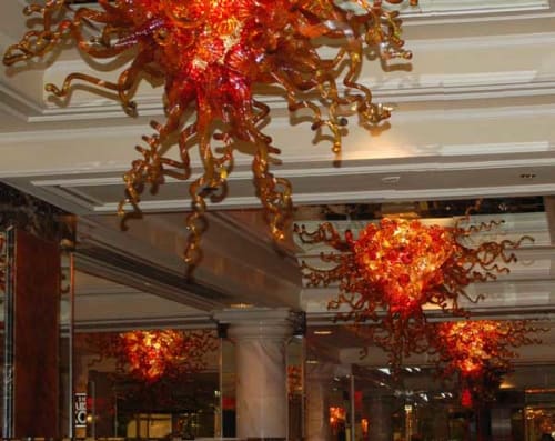 "Golden Nugget" ~ Hand Blown Glass Chandelier Lighting | Chandeliers by White Elk's Visions in Glass - Marty White Elk Holmes